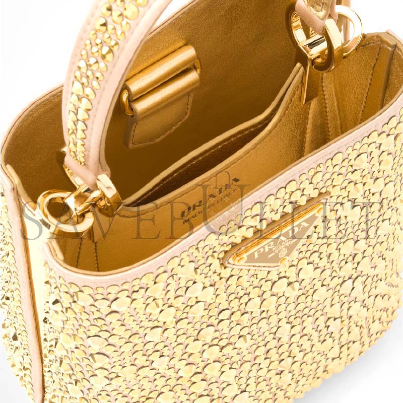 PRADA PANIER SATIN BAG WITH CRYSTALS 1BA373 (16*15*9.5cm) 